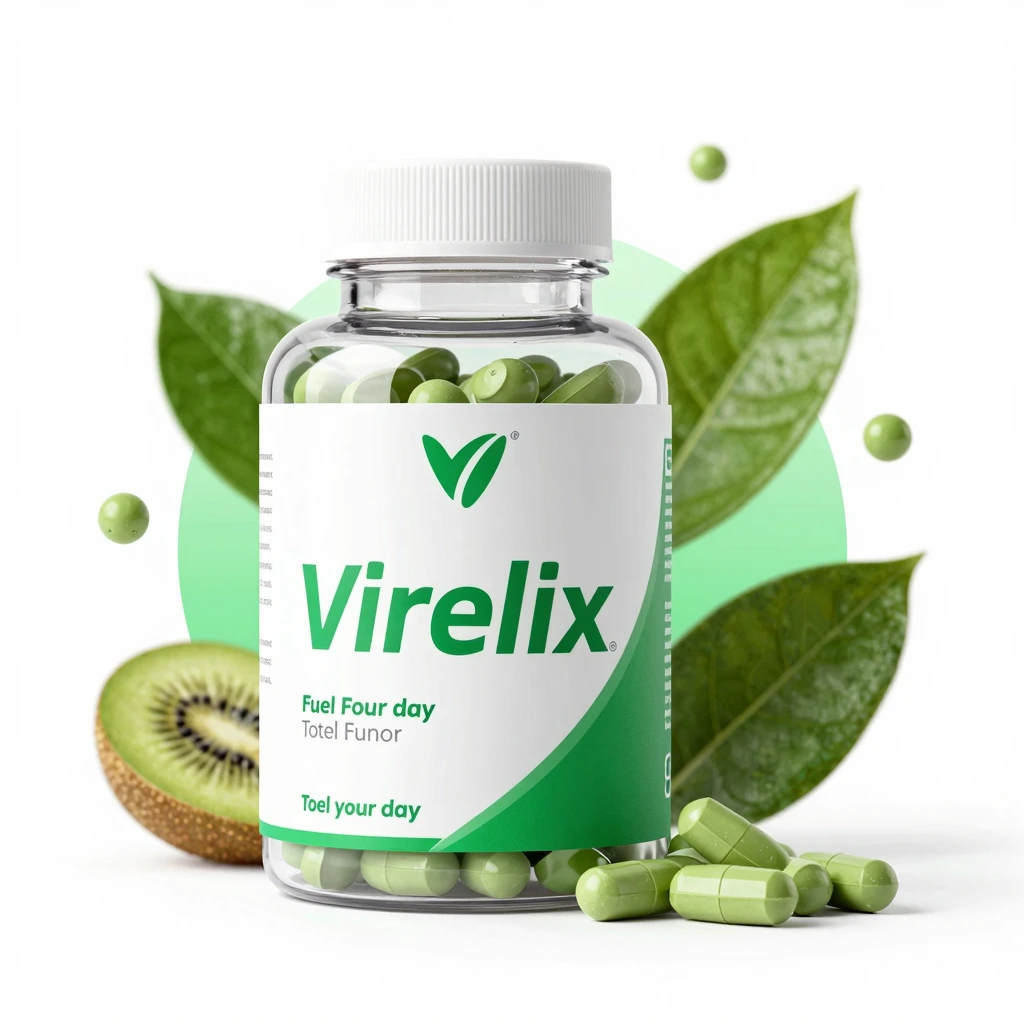 Virelix supplement bottle product render on a soft glow background